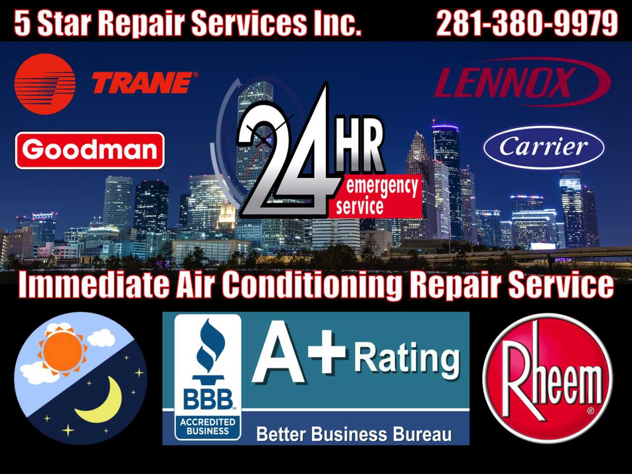 24 Hour Emergency Air Conditioning AC HVAC Furnace Condition Repair Service Clear Lake 77058 77059 77062 77259 77573 Central Cooling Unit System Duct Cleaning Maintenance